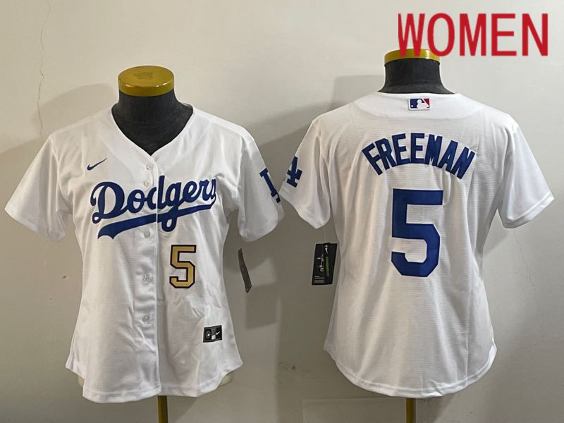 Women Los Angeles Dodgers 5 Freeman White Game 2024 Nike MLB Jersey style 11205